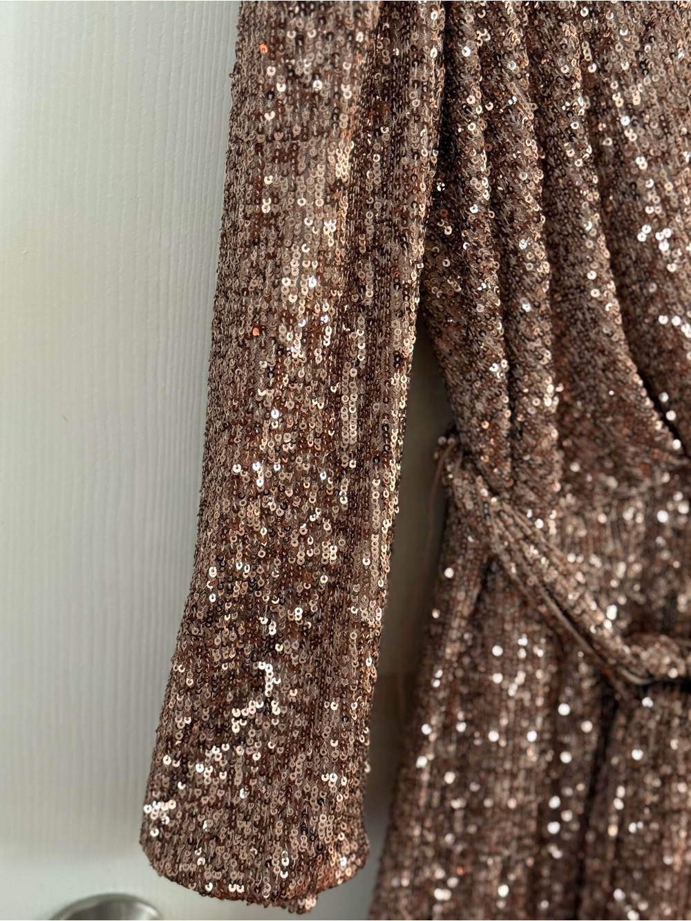 Alex Marie Rose Gold Sequin Jumpsuit Size 8 Belted Wide Leg Formal - Picture 4 of 16